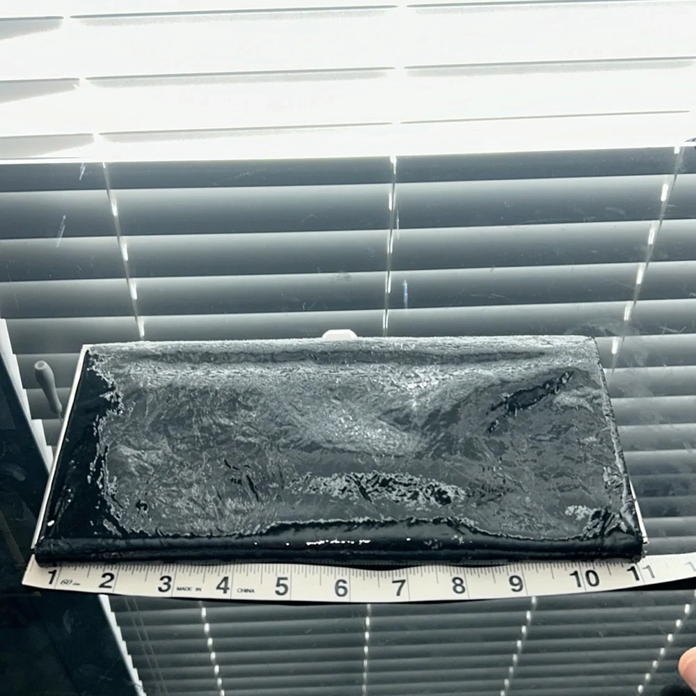 Black Faux Leather Framed Clutch Wallet Silver Hardware Card Organizer